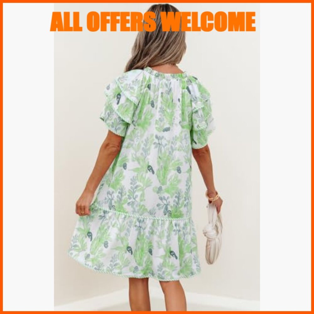 Polyester Boho Floral V-Neck Drawstring Ruffle Sh… - image 3